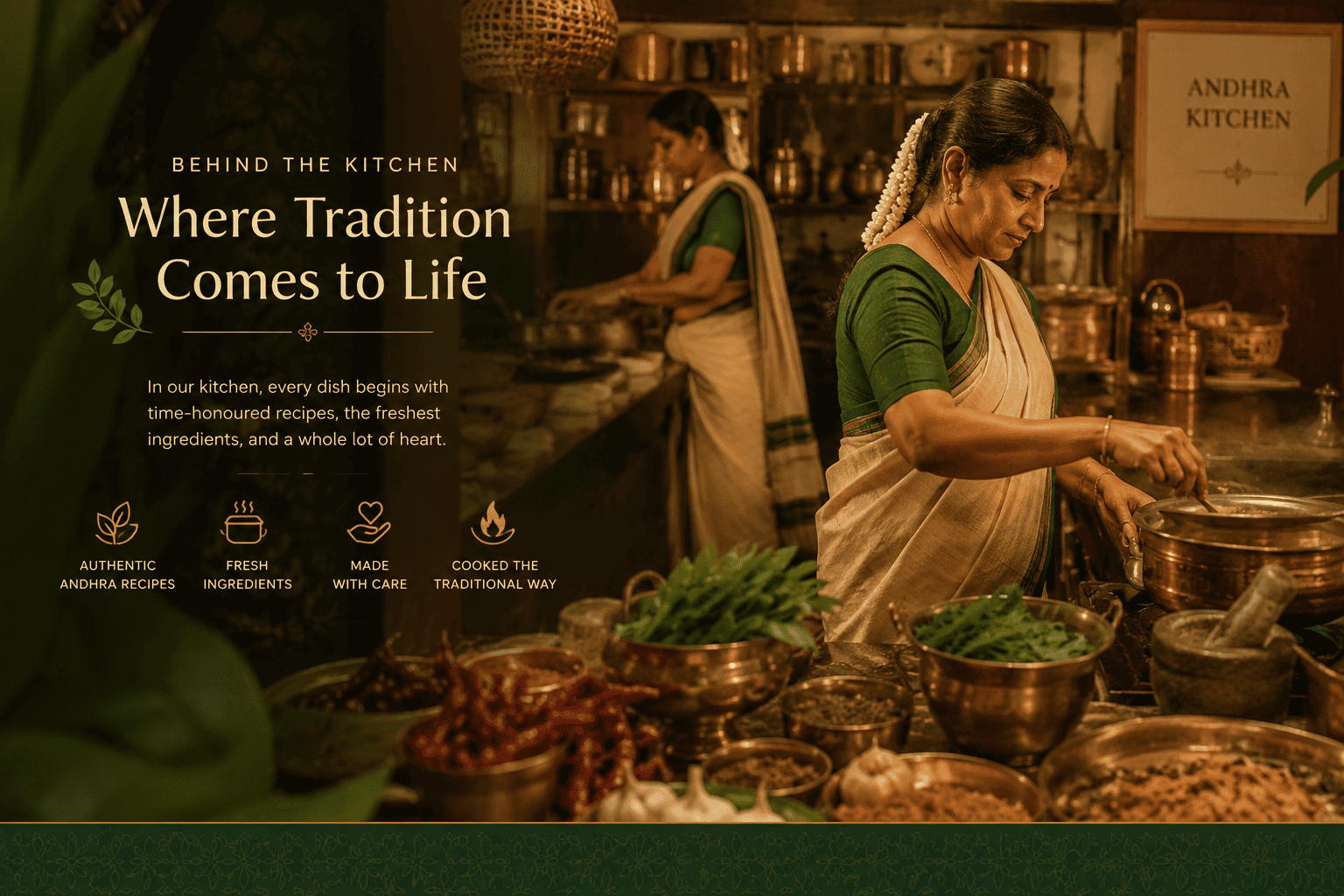 Authentic preparation of Indian spices and traditional cookware