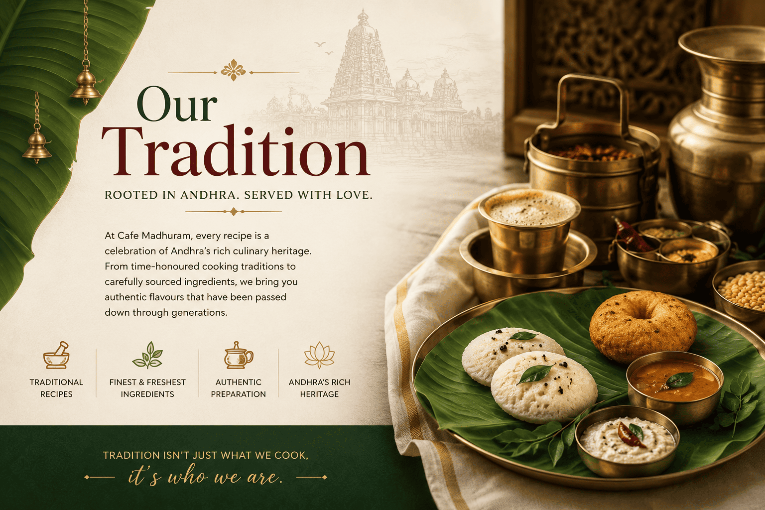 Traditional Andhra vegetarian food served on banana leaf